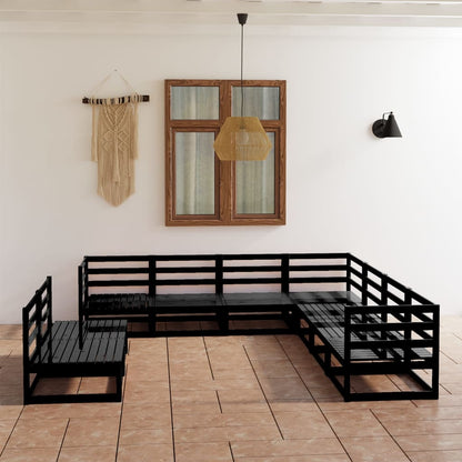 Set Divani da Giardino 9 pz Nero in Legno Massello di Pino - homemem39
