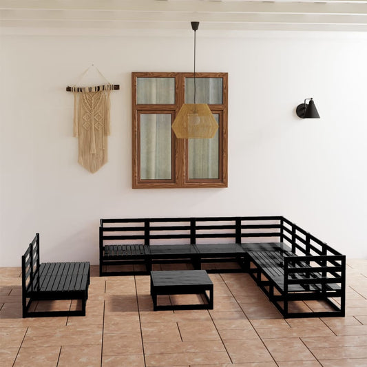 Set Divani da Giardino 10 pz Nero in Legno Massello di Pino - homemem39