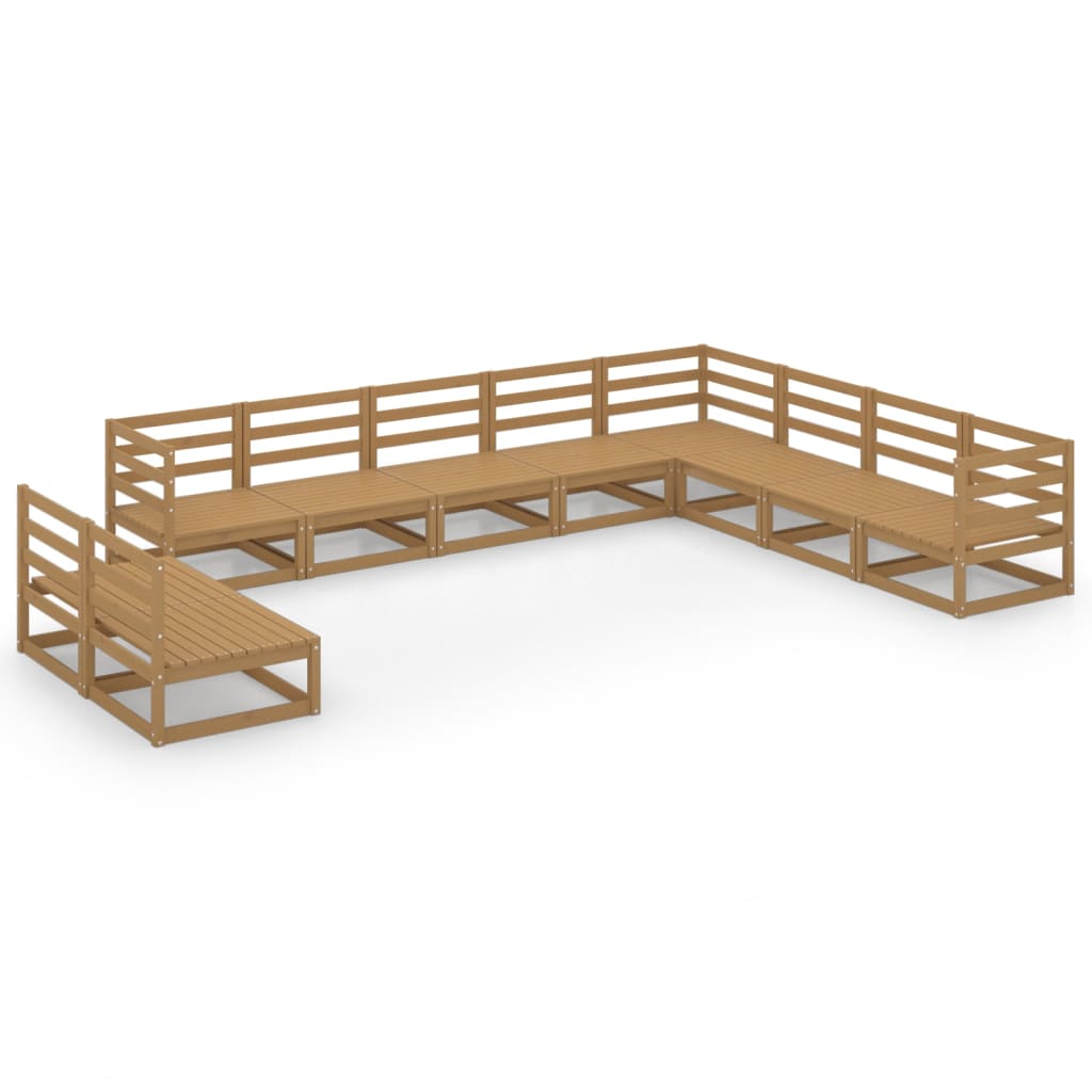 Set Salotto da Giardino 10pz Marrone Ambra Legno Massello Pino - homemem39