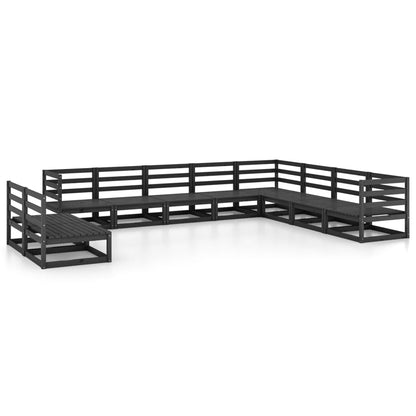 Set Divani da Giardino 10 pz Nero in Legno Massello di Pino - homemem39
