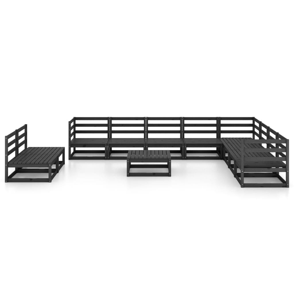 Set Divani da Giardino 11 pz Nero in Legno Massello di Pino - homemem39
