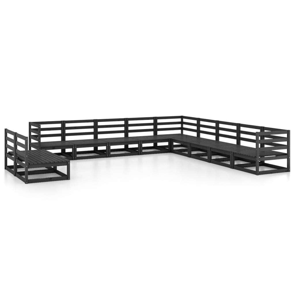 Set Divani da Giardino 11 pz Nero in Legno Massello di Pino - homemem39