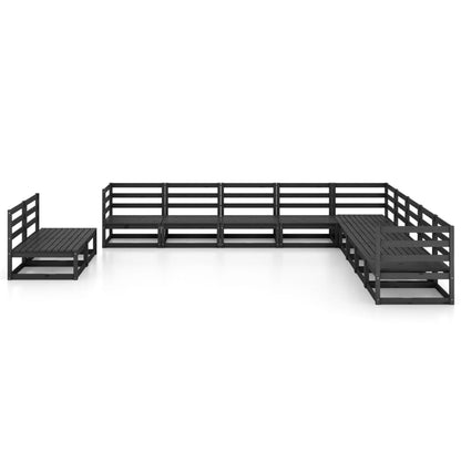Set Divani da Giardino 11 pz Nero in Legno Massello di Pino - homemem39