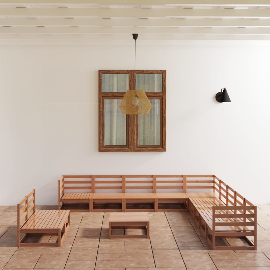 Set Divani da Giardino 12 pz Marrone Ambra Legno Massello Pino - homemem39