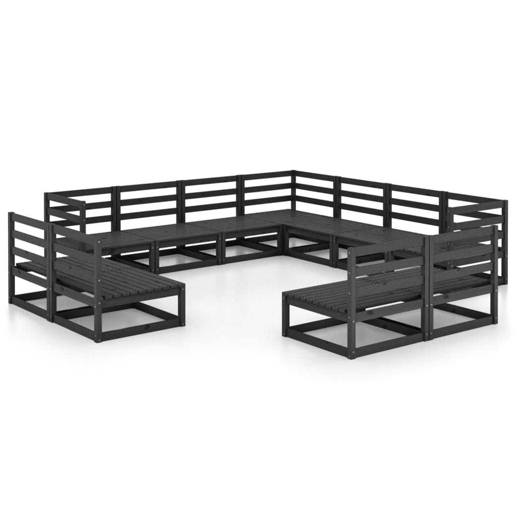 Set Divani da Giardino 11 pz Nero in Legno Massello di Pino - homemem39