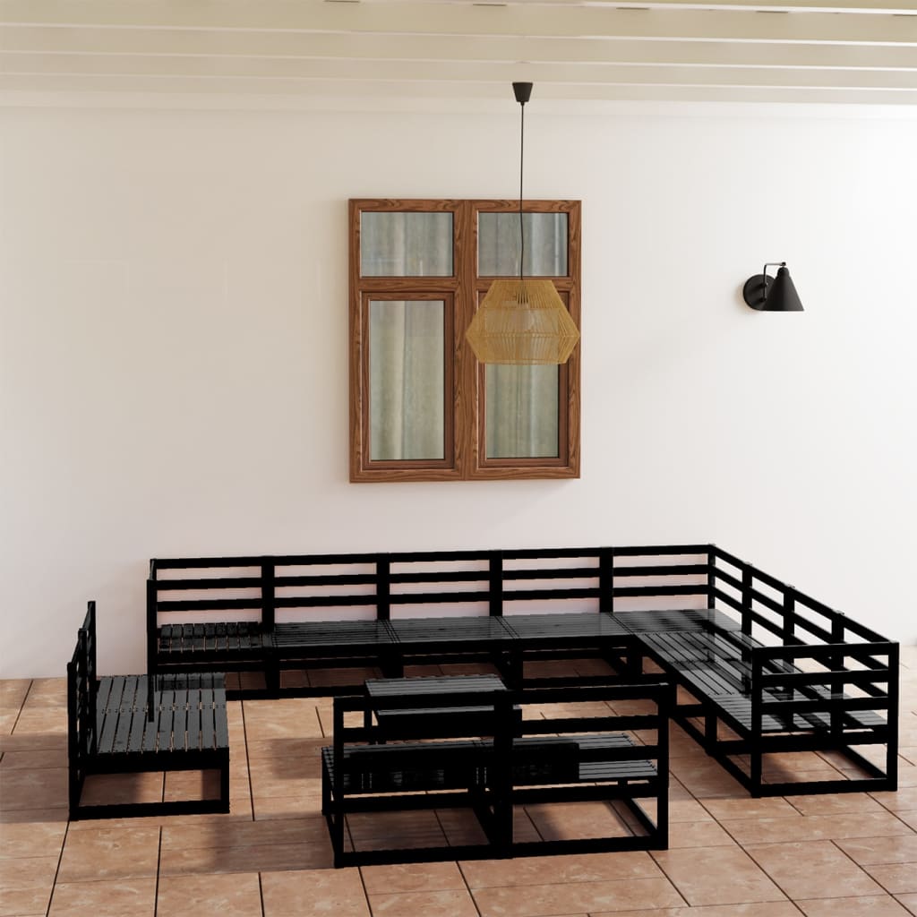 Set Divani da Giardino 13 pz Nero in Legno Massello di Pino - homemem39