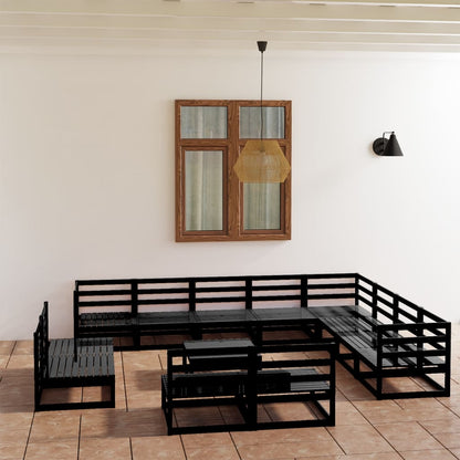 Set Divani da Giardino 13 pz Nero in Legno Massello di Pino - homemem39