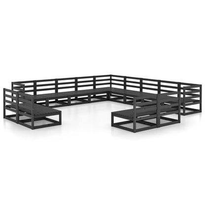 Set Divani da Giardino 13 pz Nero in Legno Massello di Pino - homemem39