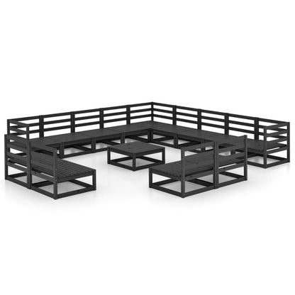 Set Divani da Giardino 14 pz Nero in Legno Massello di Pino - homemem39