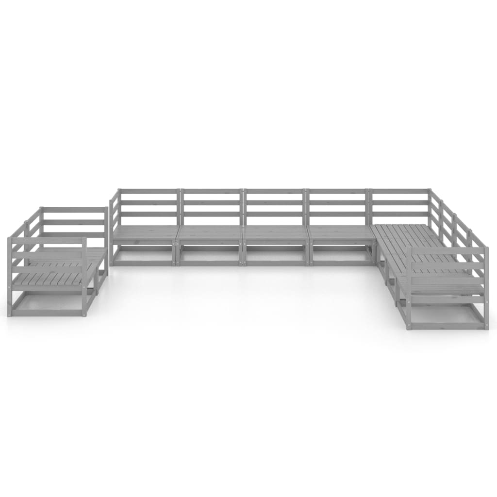 Set Divani da Giardino 10 pz Grigio in Legno Massello di Pino - homemem39
