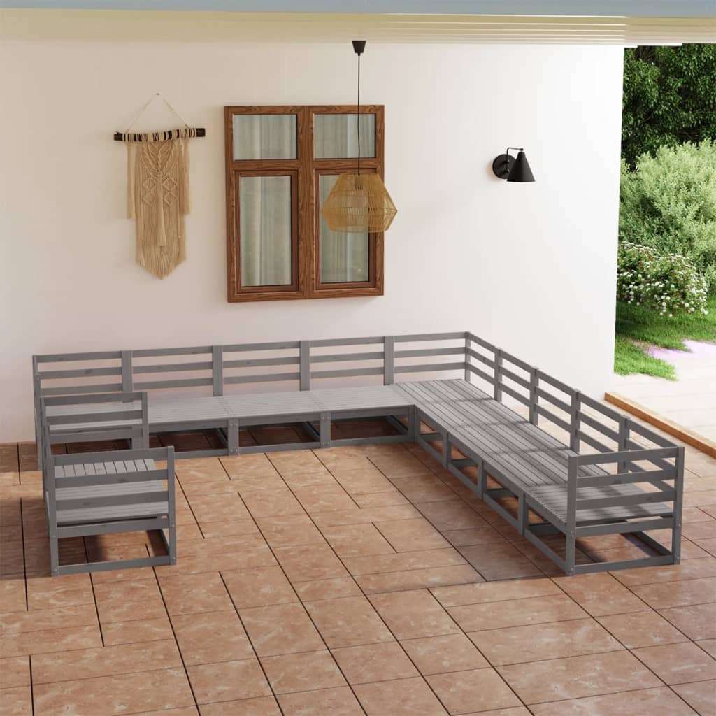 Set Divani da Giardino 11 pz Grigio in Legno Massello di Pino - homemem39