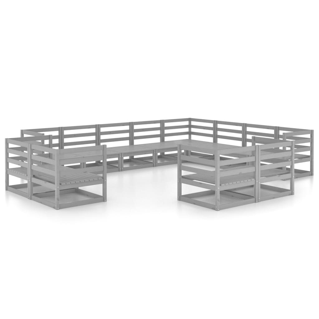 Set Divani da Giardino 12 pz Grigio in Legno Massello di Pino - homemem39