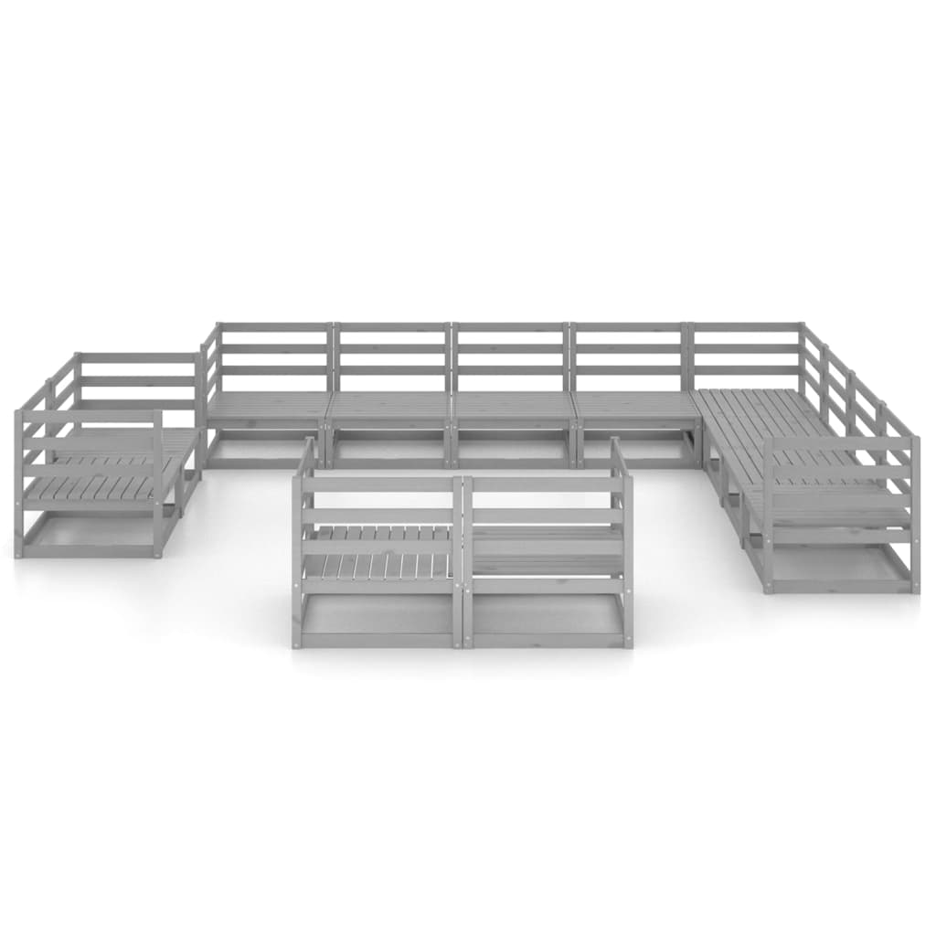 Set Divani da Giardino 12 pz Grigio in Legno Massello di Pino - homemem39