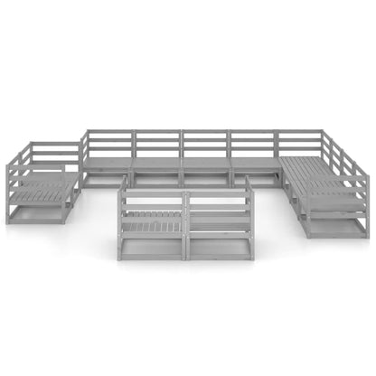 Set Divani da Giardino 12 pz Grigio in Legno Massello di Pino - homemem39