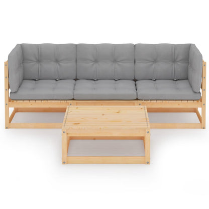 Set Divani da Giardino 4 pz con Cuscini Legno Massello Pino - homemem39
