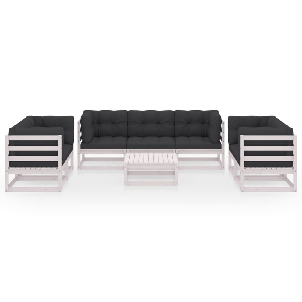 Set Divani da Giardino 8 pz con Cuscini Legno Massello di Pino - homemem39