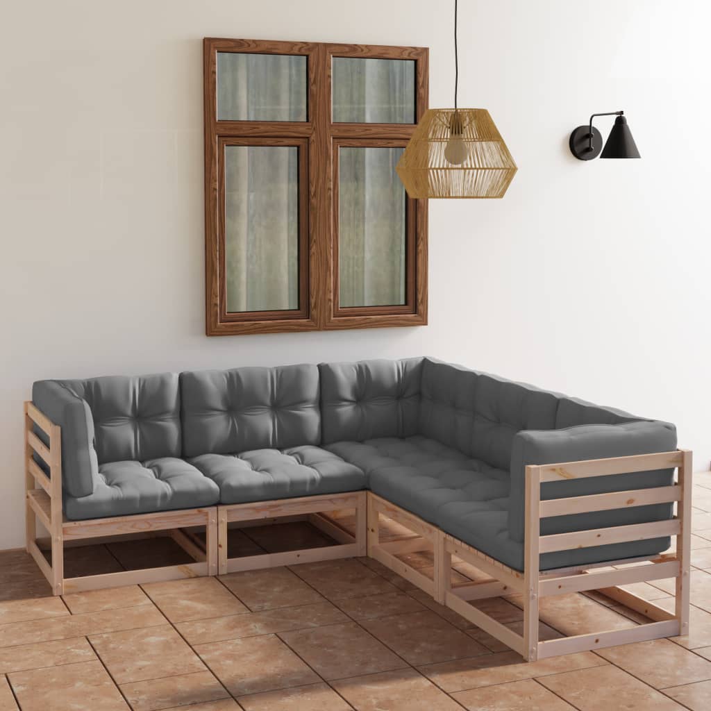 Set Divani da Giardino 5 pz con Cuscini Legno Massello di Pino | homemem39