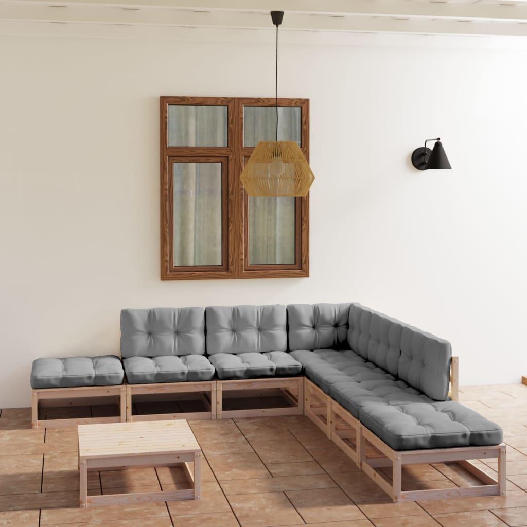 Set Divani da Giardino 8 pz con Cuscini Legno Massello di Pino | homemem39