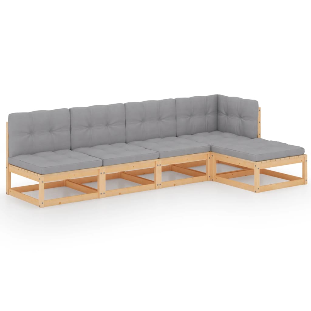 Set Divani da Giardino 5 pz con Cuscini Legno Massello di Pino | homemem39