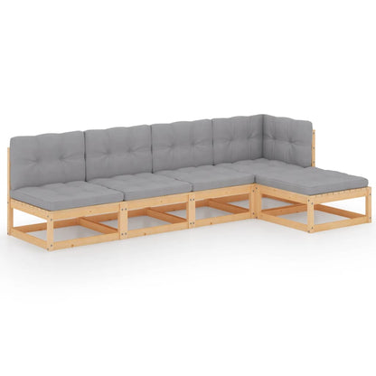 Set Divani da Giardino 5 pz con Cuscini Legno Massello di Pino | homemem39
