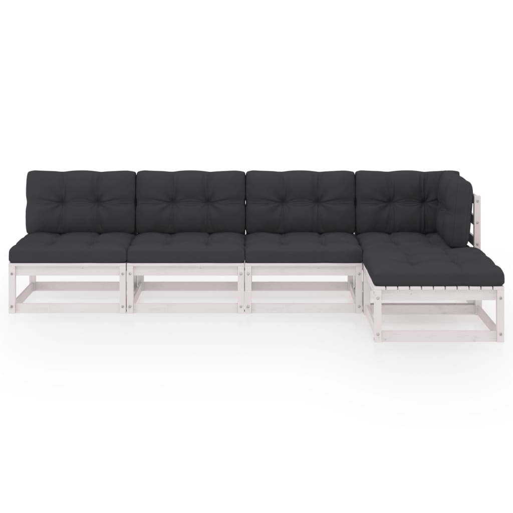Set Divani da Giardino 5 pz con Cuscini Legno Massello di Pino