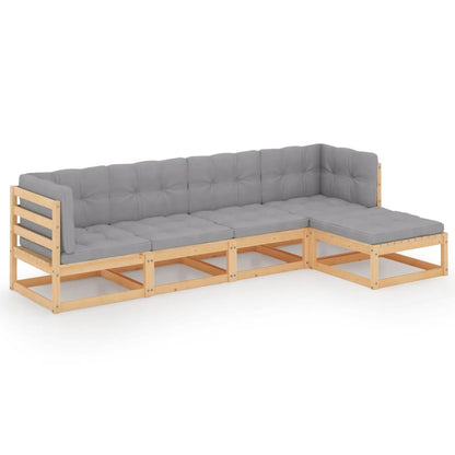 Set Divani da Giardino 5 pz con Cuscini Legno Massello di Pino | homemem39
