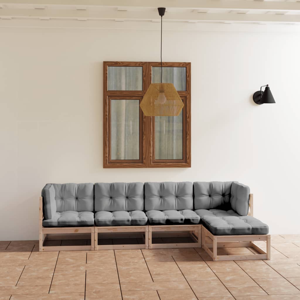 Set Divani da Giardino 5 pz con Cuscini Legno Massello di Pino | homemem39