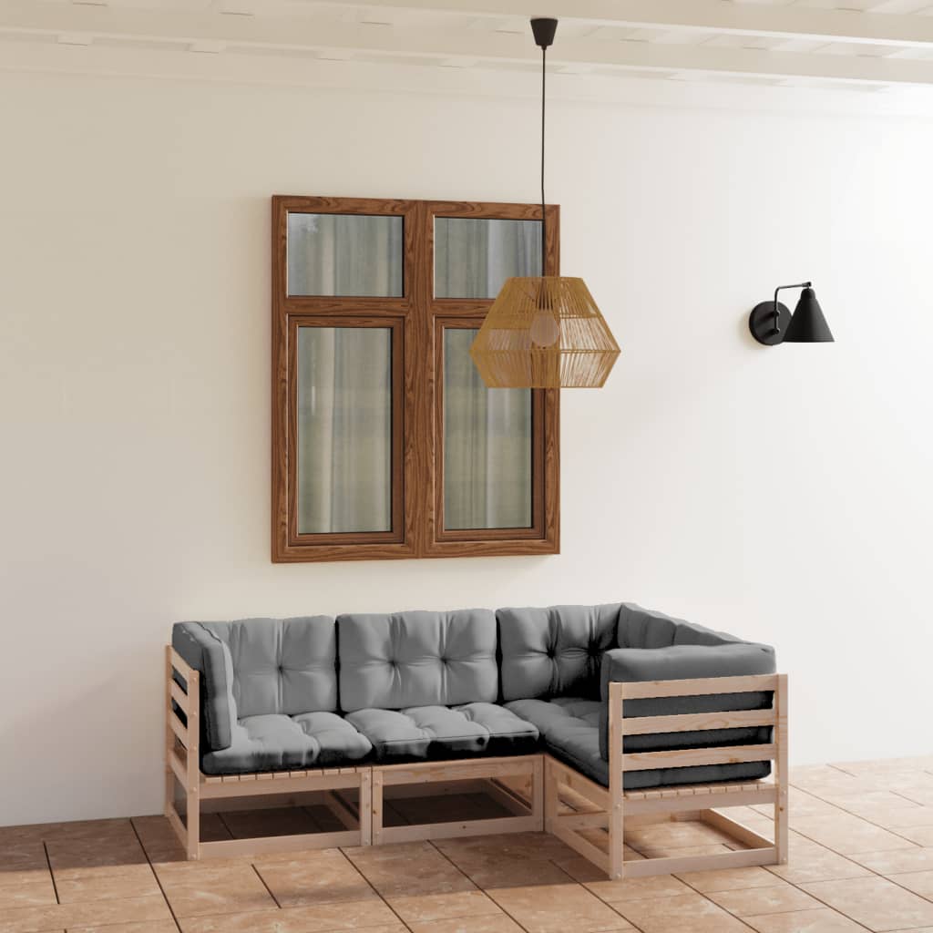 Set Divani da Giardino 4 pz con Cuscini Legno Massello di Pino - homemem39