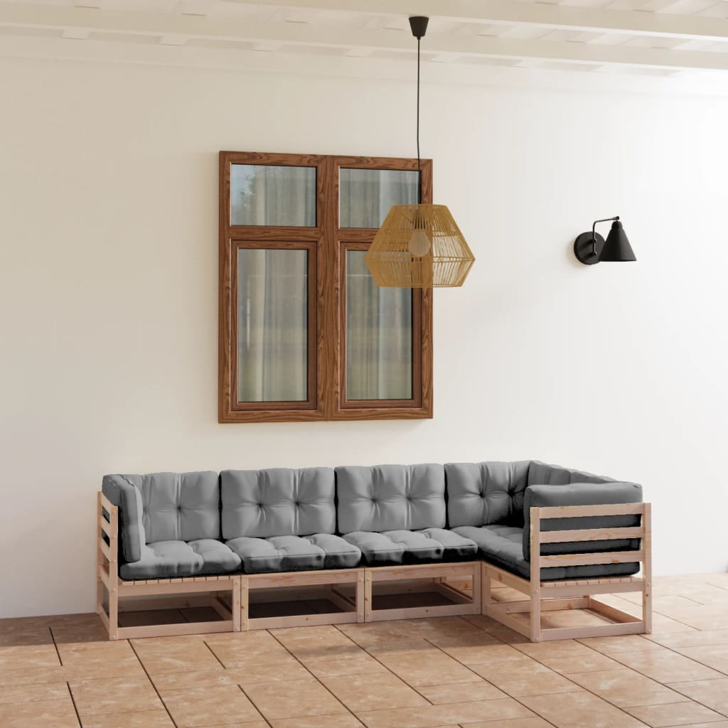 Set Divani da Giardino 5 pz con Cuscini Legno Massello di Pino | homemem39
