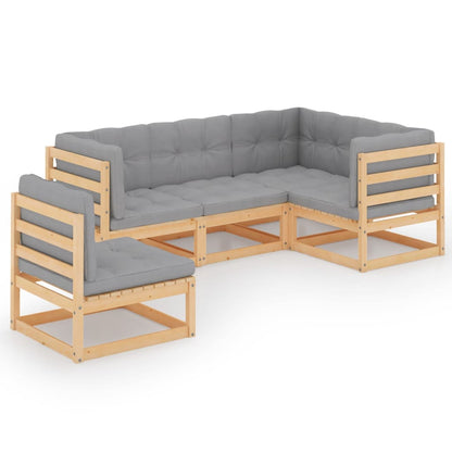 Set Divani da Giardino 5 pz con Cuscini Legno Massello di Pino | homemem39