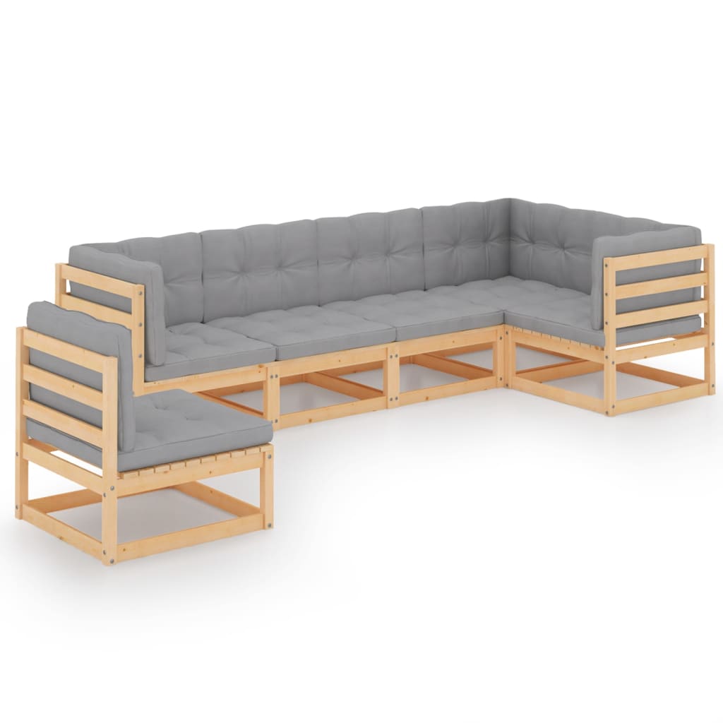 Set Divani da Giardino 6 pz con Cuscini Legno Massello di Pino | homemem39