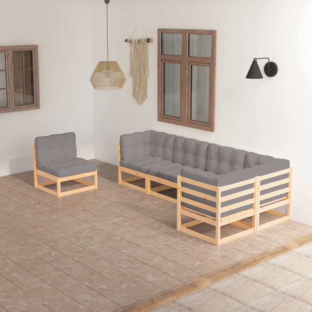 Set Divani da Giardino 6 pz con Cuscini Legno Massello di Pino | homemem39