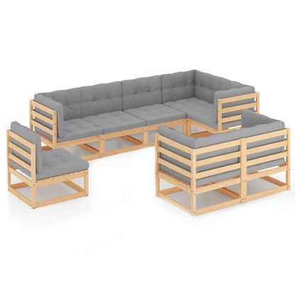 Set Salotto Giardino 8 pz Cuscini Antracite Legno Massello Pino | homemem39