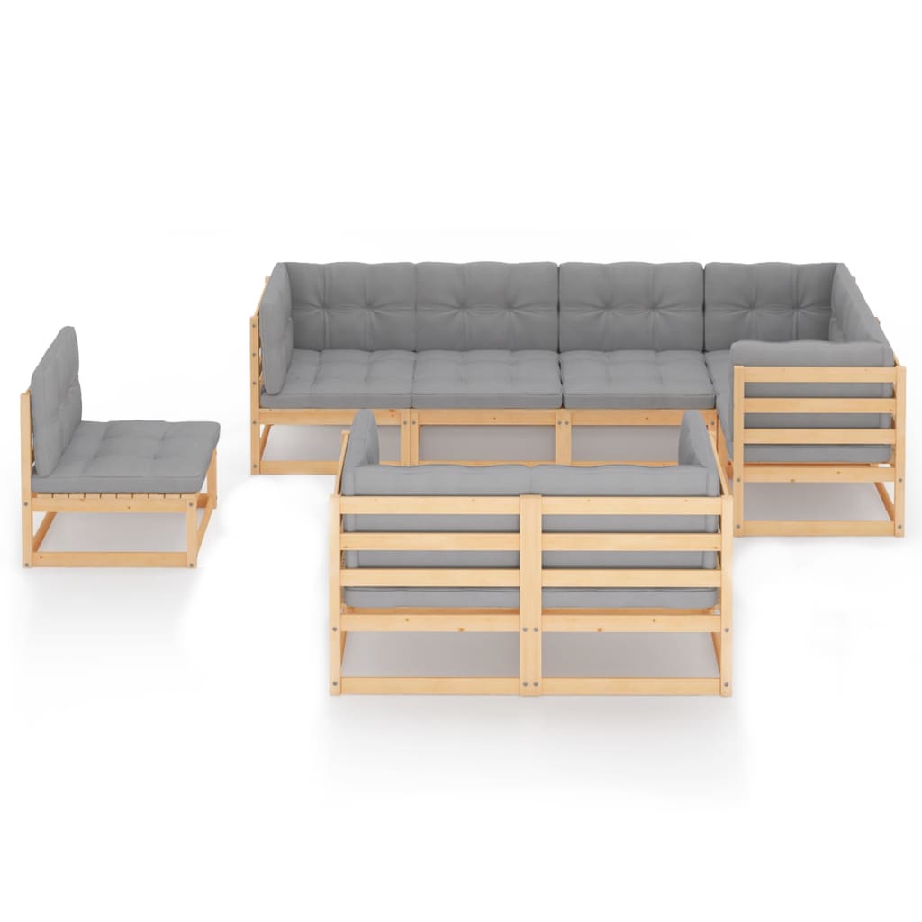 Set Salotto Giardino 8 pz Cuscini Antracite Legno Massello Pino | homemem39