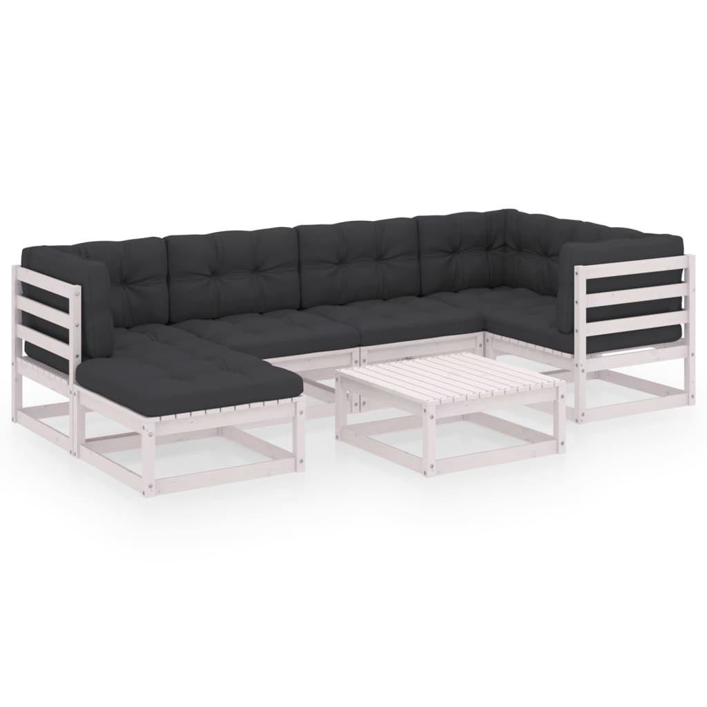 Set Salotto Giardino 7 pz Cuscini Antracite Legno Massello Pino - homemem39