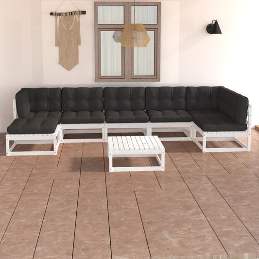 Set Salotto Giardino 8 pz Cuscini Antracite Legno Massello Pino - homemem39