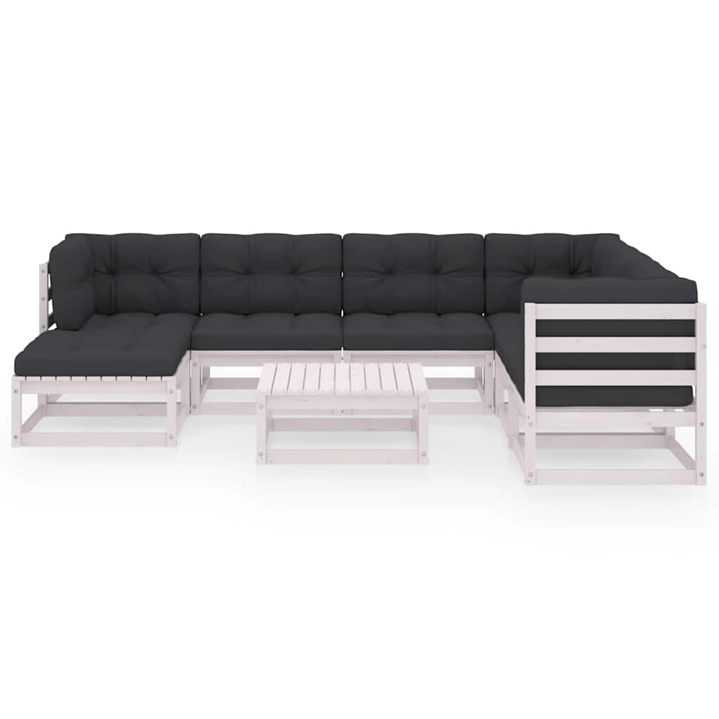 Set Salotto Giardino 8 pz Cuscini Antracite Legno Massello Pino