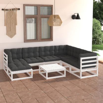 Set Salotto Giardino 8 pz Cuscini Antracite Legno Massello Pino - homemem39