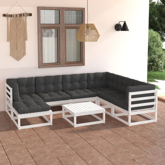 Set Salotto Giardino 8 pz Cuscini Antracite Legno Massello Pino - homemem39