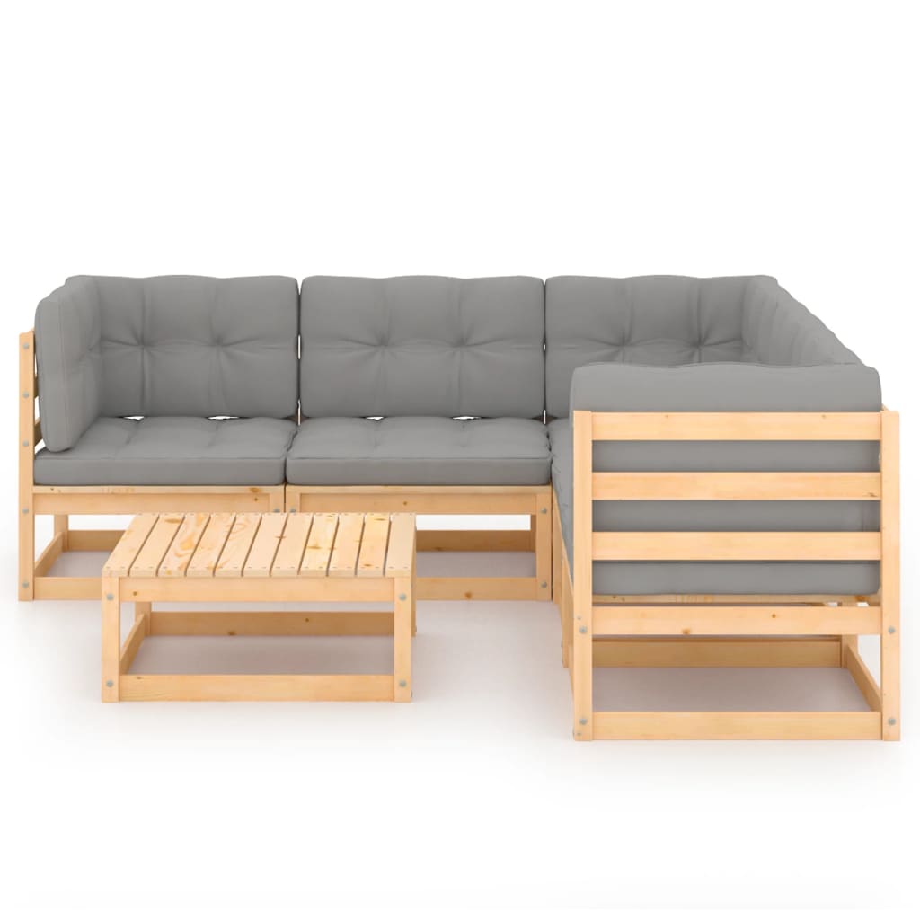 Set Divani Giardino 6 pz con Cuscini in Legno Massello di Pino | homemem39