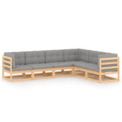 Set Divani Giardino 6 pz con Cuscini in Legno Massello di Pino | homemem39
