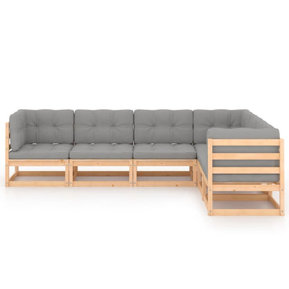 Set Divani Giardino 6 pz con Cuscini in Legno Massello di Pino | homemem39