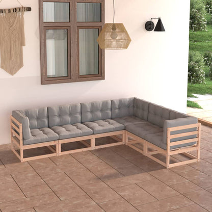 Set Divani Giardino 6 pz con Cuscini in Legno Massello di Pino | homemem39
