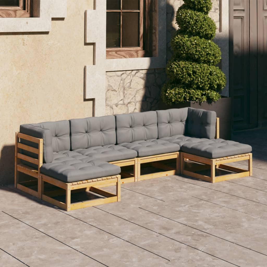 Set Divani Giardino 6 pz con Cuscini in Legno Massello di Pino | homemem39