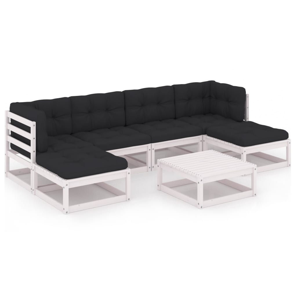 Set Salotto Giardino 7pz con Cuscini Bianco Legno Massello Pino - homemem39