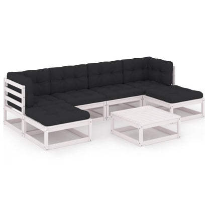 Set Salotto Giardino 7pz con Cuscini Bianco Legno Massello Pino - homemem39