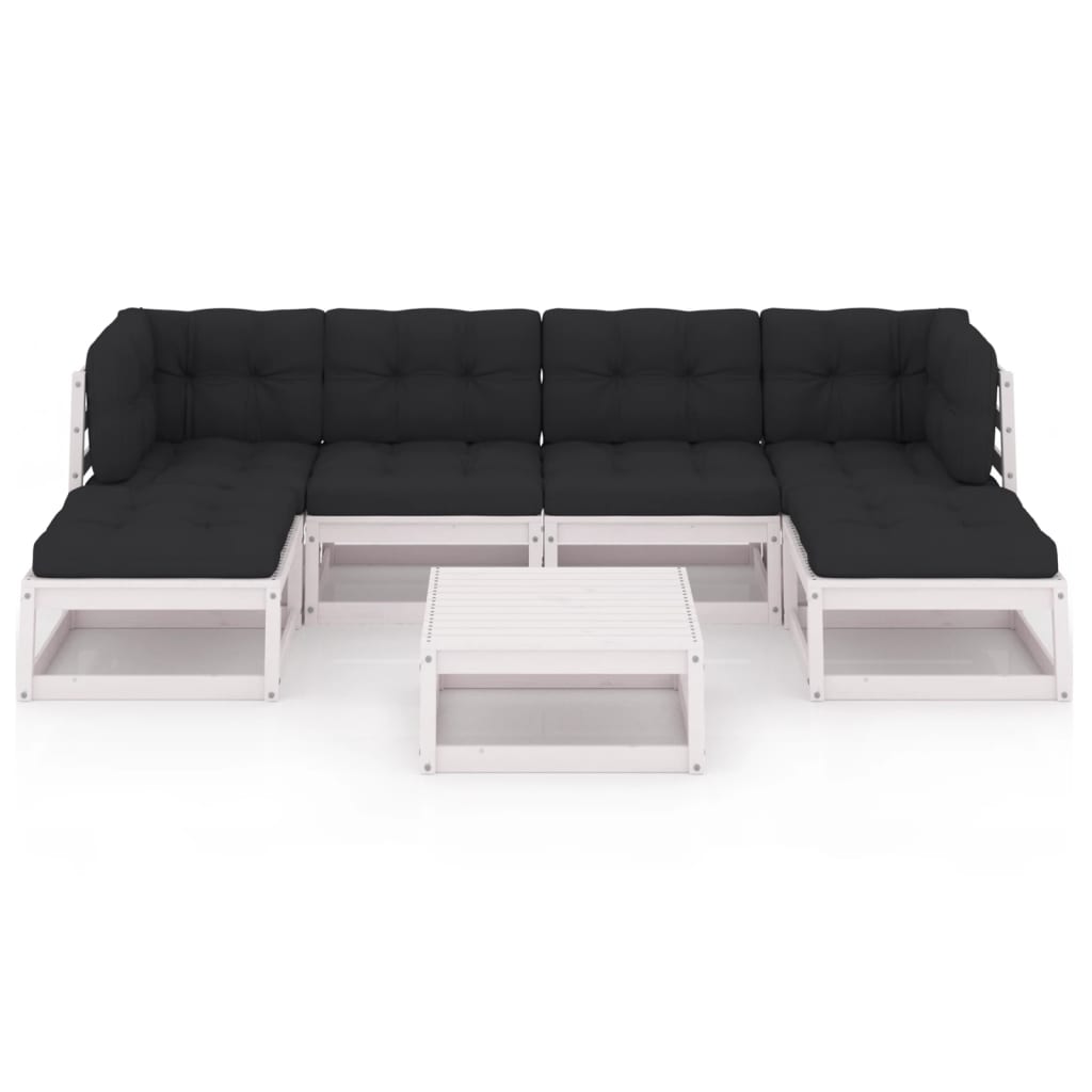 Set Salotto Giardino 7pz con Cuscini Bianco Legno Massello Pino - homemem39