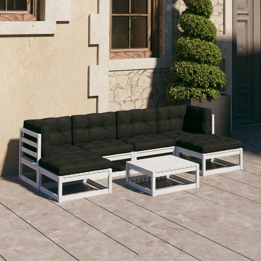 Set Salotto Giardino 7pz con Cuscini Bianco Legno Massello Pino - homemem39