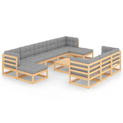 Set Divani Giardino 11 pz con Cuscini in Legno Massello di Pino