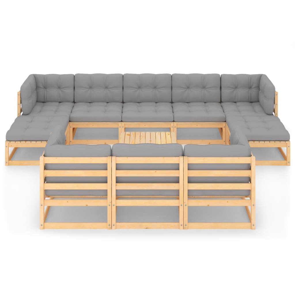 Set Divani Giardino 11 pz con Cuscini in Legno Massello di Pino